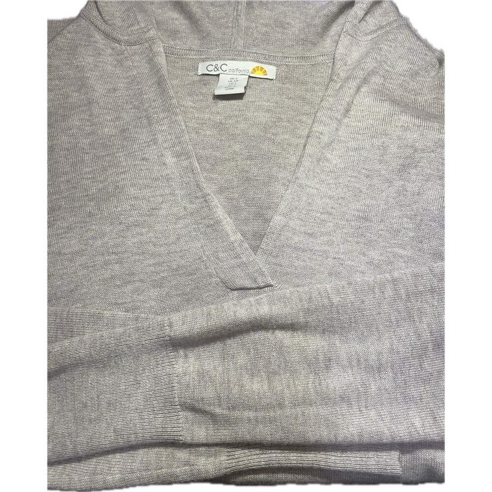C&C CALIFORNIA Merino Wool Blend Hoodie Sweater Tan Beige V-Neck Hi-Low Small S